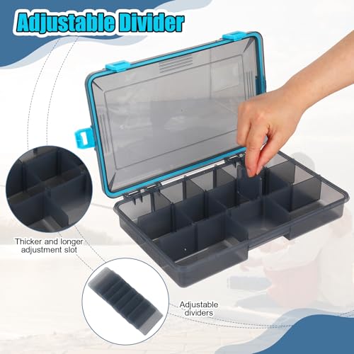 JarThenaAMCS 4 Pack Fishing Tackle Box Waterproof Plastic Tackle Storage Tray with Adjustable Dividers Portable Lure Bait Container for Outdoor Fishing Gear Organization (Orange, Green, Blue, Pink)