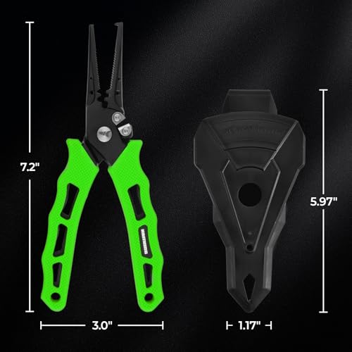 KastKing Cutthroat 7 inch Fishing Split Ring Pliers, 420 Stainless Steel Fishing Tools, Saltwater Resistant Fishing Gear, Tungsten Carbide Cutters - color: Green