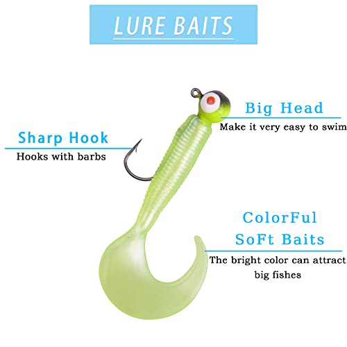 Soft Plastic Fishing Lure Jig Head Hook Kit,Grub Worm Lures Crappie Jigs Head Grub Tail Swimbait Tube Bait Jigs for Saltwater Freshwater, Trout Crappie Fishing - color: 17PCS Sets