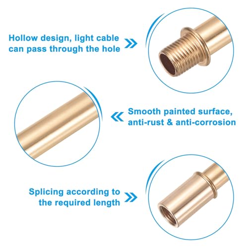 PATIKIL Straight Pipe Lamp Stems Rod Kit, 4 Set M10 Carbon Steel 60mm(2.36") Long Double End Thread Rod with Coupling Nuts Sleeve Connector for Table Lamps Chandeliers,Gold - color: Gold, size: 60mm(2.36")