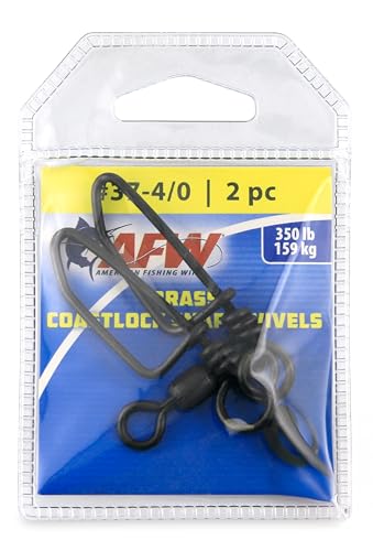 AFW Brass Coastlock Snap Swivels – Durable Fishing Gear with High-Strength Wire Snaps, Black Oxide Finish, Prevents Line Twisting & Kinking, Supports Up to 350 lb Test. - size: 2 pc, #4/0, 350 lb test