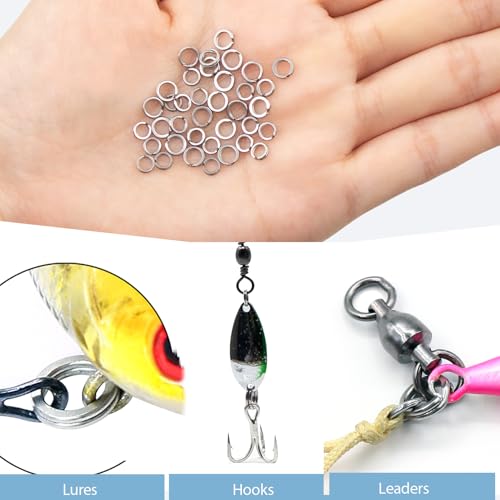 Split Rings Fishing 90Pcs Heavy Duty Stainless Steel Split Rings Designed for Fishing Lures Treble Hooks and Tackle Connectors in Freshwater and Saltwater