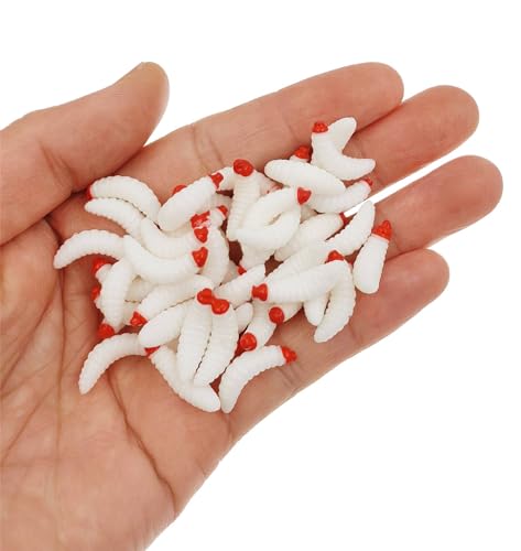 50pcs-1Inch Bass Fishing Worms Lures,Silicone Soft Maggot Baits Bread Worm Fishing Lure,5 Color - color: White