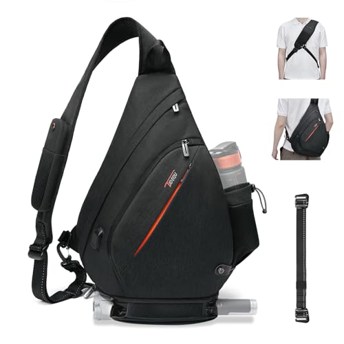 TUDEQU Large Sling Bag for Men,19L Crossbody Backpack with 8 Pocket,Gym,EDC | One Strap Backpack with Umbrella Pocket & Stability Strap,Sling Backpack,One Shoulder Backpack for Hiking,Travel,Cycling - color: Black