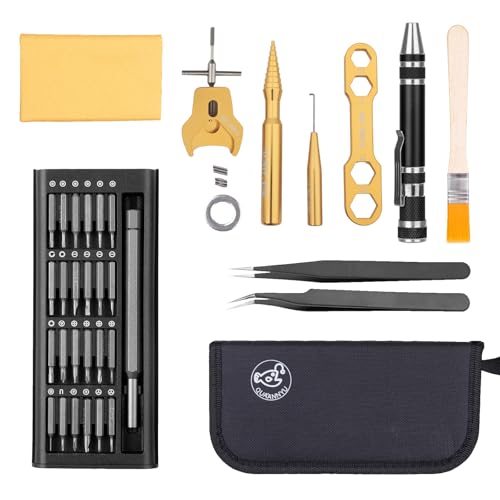QUA'ANNYU Fishing Reel Maintenance Kit, Professional Fishing Reel Care & Repair Tool Set with 24/30/38-in-1 Screwdriver Set - color: Gold+Manual Screwdriver