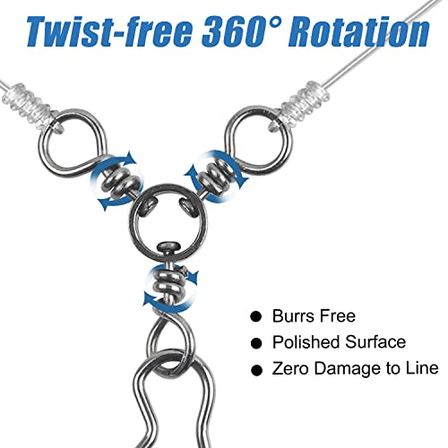 AGOOL Fishing 3 Way Swivel Snaps - 30pcs T-Turn Fishing Swivels Triple Swivels Cross Line Duo Lock Snap Swivels Fishing Lure Connectors Fishing Tackle for Trolling Catfish Rig Saltwater Freshwater - size: 6# (33lb) - 30pcs