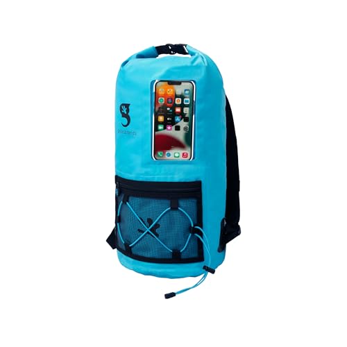 geckobrands Hydroner 20L Waterproof Dry Bag Backpack – Lightweight Roll-Top Bag with Clear Phone Pouch for Outdoor Activities - color: Neon Blue