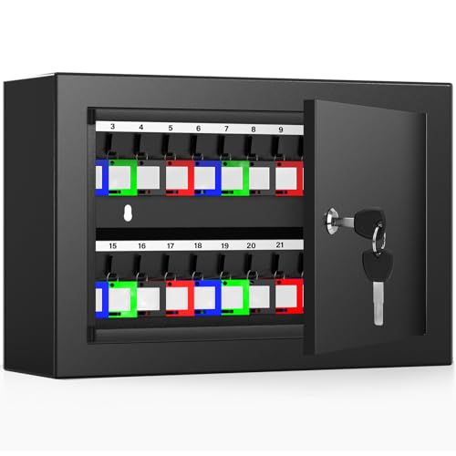 Nebakne 40 Keys Key Cabinet, Anti-Theft Key Lock Box with Key Tags, Adjustable Key Organizer Wall Safe for Office House Rental Business - color: Black, size: 11.61 inches x 7.87 inches x 3.94 inches