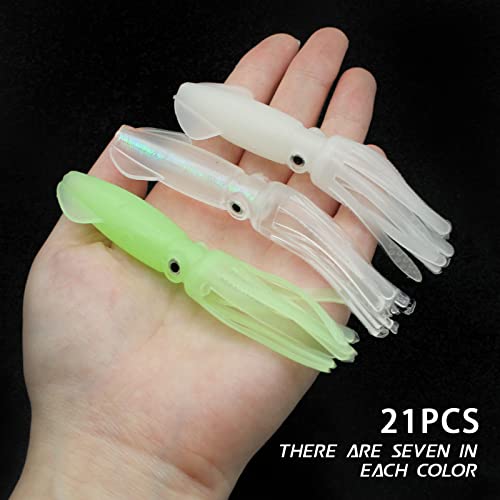 Squid Swimbait Fishing Lures - Tail Octopus Jig Head Glow Soft Plastic Lures - Trout Bass Fishing Baits Kit - color: F-glow squid lures 21pcs 3.94in/0.32oz