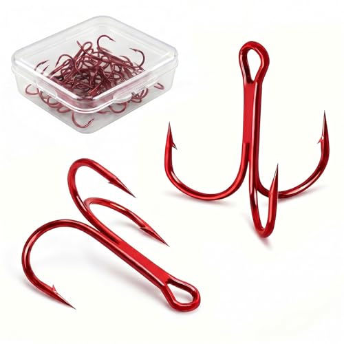 Persei 100pcs Fishing Hook Treble Hooks High Carbon Treble Hooks Super Sharp Solid Size 2 4 6 8 10 12 Triple Barbed Steel Fish Hook - color: Red, size: 2#-100pcs