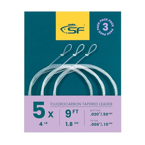SF 3 Packs Pre-Tied Loop Fly Fishing Tapered Leader Fluorocarbon 7.5FT 9FT 12FT 0X 1X 2X 3X 4X 5X 6X 7X - color: Clear-3Packs, size: 9FT-5X