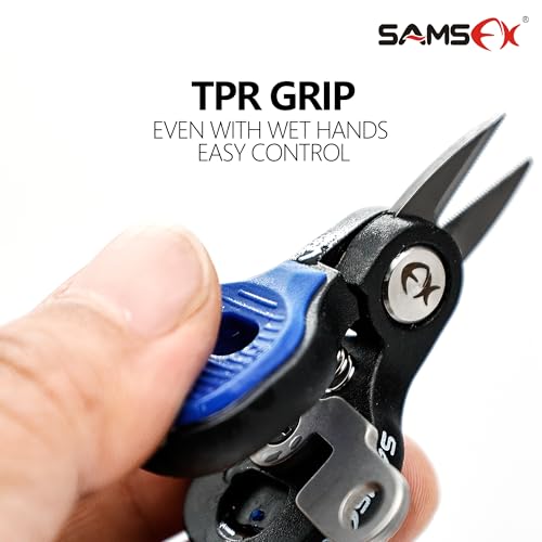 SAMSFX Fishing Nipper with Retractable Tether, Stainless Steel Blades that Cut Braid, Mono and Fluoro Lines, SNIP, Fishing Line Cutters (Blue) - color: Blue