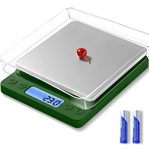 Digital Food Scale for Food Ounces and Grams，YONCON 3000g/0.1gram Accuracy Multifunctional Kitchen Scale for Cooking, Baking | Small Size for Easy Storage | Tare Function - color: Dark Green