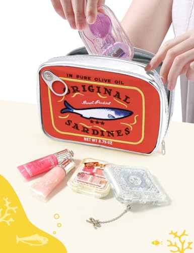 Cessfle Canned Sardines Makeup Bag, Funny Sardine Tin Fish Cosmetic Bag, Creative Cute Makeup Bag Kawaii Pencil Case Pouch, Coquette Make up Pouch for Women - color: Orange