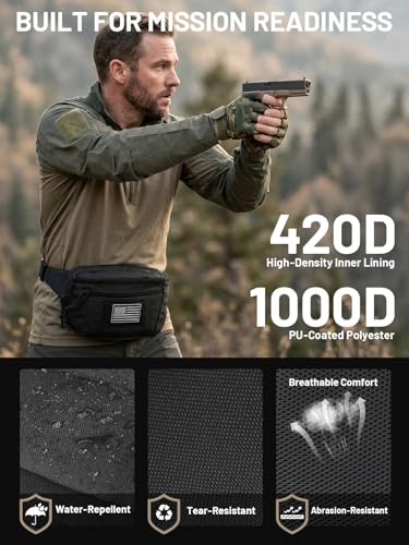Tactical Sling Bag, Fanny Pack,2in1,CCW & EDC Shoulder Bag with MOLLE & Pistol Holster - 1000D Adjustable Strap for Outdoor Carry Men & Women - color: Black