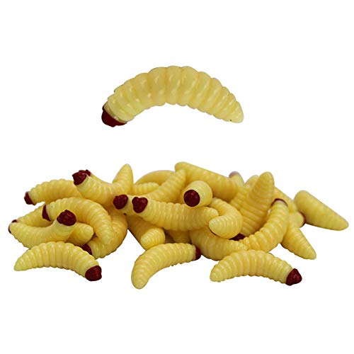 50PCs 2.4cm Maggot Soft Baits, Fresh Water Fishing Bait, Soft Fishing Lures, Bass Fishing Worms, for Lake Fishing Freshwater Saltwater Lake Ice Sea Fishing, Mackerel, Mullet - color: 4Color