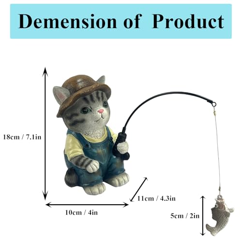 GARDEN WHISPER Cat Statue Outdoor Koi Pond Garden Decoration, Grey Cat Decor for Yard 7.1'' Fishing Tabby Statue Outdoor Garden Decor, Fishing Guy for Waterfalls or Koi Pond Additioanl, Gifts for Mom - color: Fishing Cat（grey）