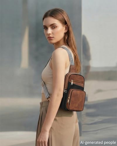 Anti Theft Crossbody Bags for Women RFID Leather Sling Purses,Crossbody Bags Travel Leather Fanny Pack for Women - color: Black+brown