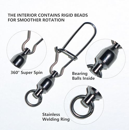 YHC 30pcs Black Nickel Fishing Ball Bearing Swivels Fishing Tackles Stainless Heavy Duty Terminal Tackle Fishing Snaps - size: #5-30PCS