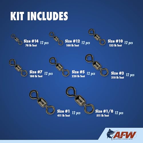 American Fishing Wire Fishing Swivels - Mighty Mini 100% Stainless Steel Snap Crane Swivels, 3X Stronger Than Brass, For Terminal Tackle Box, Up to 600lb Test - Fishing Gear for Fishing Line Leaders - style: Mighty-Mini Stainless Steel Swivels Kit
