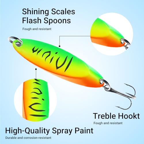 Fishing Jig Spoons Lure Set, 5pcs/25pcs Hard Metal Spinner Baits Spoon Premium Durable Treble Hooks for Bass Salmon Trout Lures Saltwater & Freshwater (5g/7g/10g/15g/20g/21g) - color: 5pcs-7g