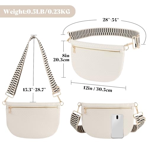 Woven Crossbody Bags for Women Leather Belt Bum Sling Purse Fanny Waist Pack Chest Shoulder Bag for Women-Cream - color: Cream