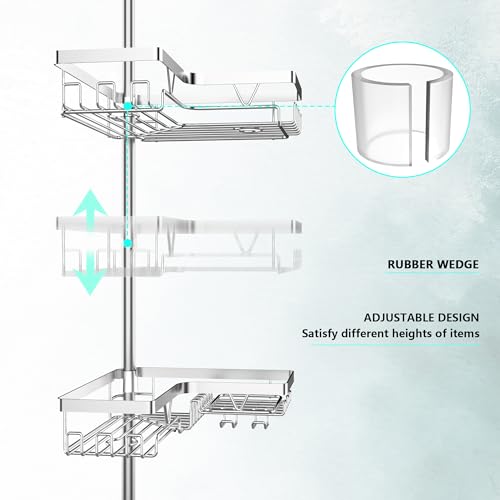 DAOYA Shower Caddy Tension Pole - Corner Shower Shelves with Soap Holder Bathroom Shower Organizer for Tub (Stainless Steel, Silver, Floor to Ceiling 25-114.2 inch) - color: Silver