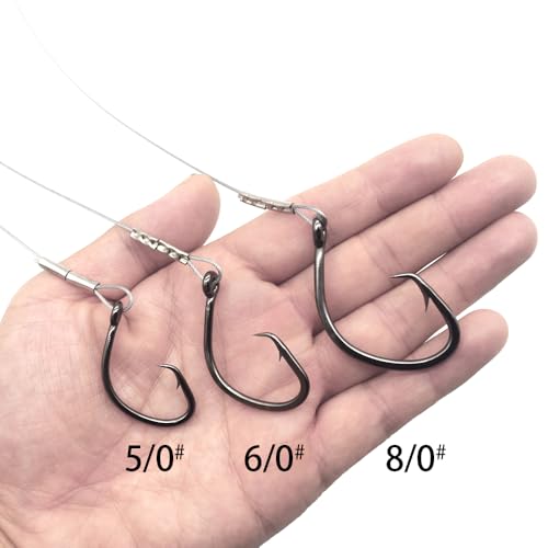 Circle Hook Rig Shark Surf Rigs, 20 Inch 49-Strands Steel Leader, Deep Sea Hooks for Big Fish - size: 14/0#