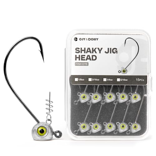 Shaky Head Jigs, Fisheye Stand-up Style Weedless Fishing Jig Heads for Bass (15-Pack) 1/8 3/16 1/4 5/16oz - color: Raw, size: 1/4oz