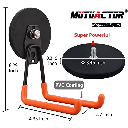MUTUACTOR Strong Magnetic Hooks,2pcs Metal Large Magnet Hooks for Tool Organizer,Heavy Duty Magnetic Hooks for Cordless Drills,Garden Hoses,Work Bench,Impact Drivers,Tool Box,Chest or Metal Cabinet - style: 3.46in Magnet L Red Hooks 2PCS