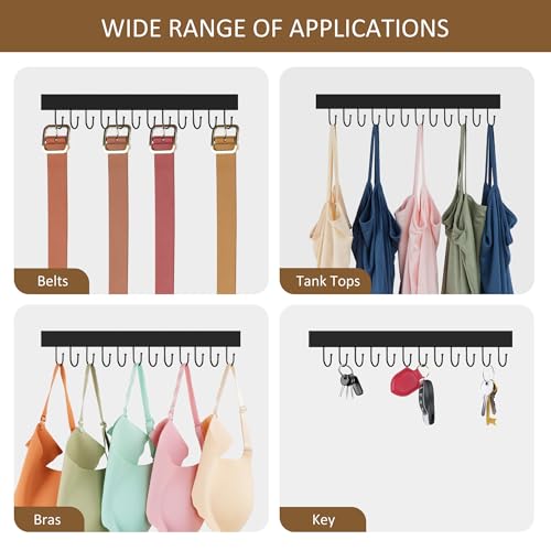 ZEDODIER 2 Pack Necklace Organizer Wall Mount, Wooden Jewelry Hanger Necklace Holder with 24 Hooks,Hanging Jewelry Organizer, Black - color: Black