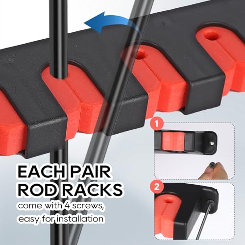 Axlksia Fishing Rod Holder Wall Mount, 1 Pair Fishing Pole Holders for Garage, Boats, 6 Fishing Rod Storage Racks - color: Horizontal Red
