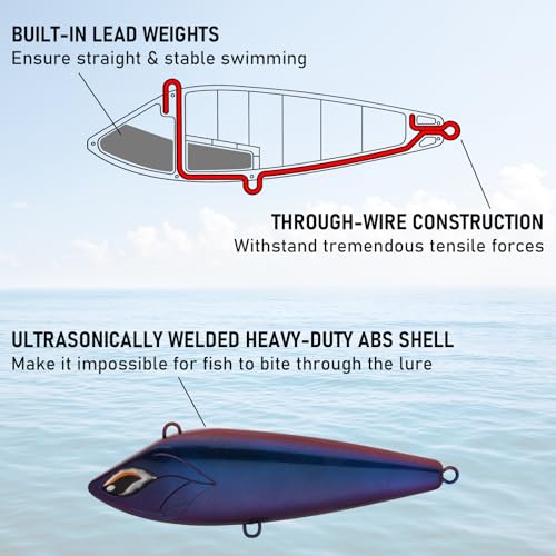Alwonder High Speed Trolling Lures Up to 17 Knots Saltwater Fishing Lures Sinking Hard Baits 6-3/4”/7.5oz with Heavy-Duty 7/0 Hook Deep Diving Jerkbait Fishing Plug Offshore Lure for Marlin Tuna Wahoo - color: Purple Black