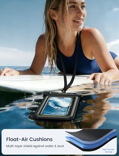 Lamicall IP68 Floating Waterproof Phone Pouch - [2 Pack] Water Proof Phone Case with Lanyard for iPhone 17 16 15 14 13 Pro Max, Galaxy S26 S25 S24 Ultra, Beach Cruise Gifts for Fathers Day, 4-8.5" - color: Green Accent