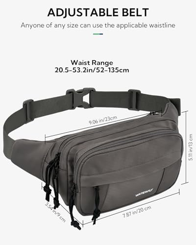 WATERFLY Fanny Pack Waist Packs: Large Crossbody Fanny Packs for Women Men with 5 Zipper Pockets Adjustable Strap Waist Bags Hip Pack for Traveling Cycling Running Hiking-Gray - color: Gray