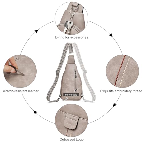 cakang Womens Sling Bag Crossbody Bags for Women Vegan Leather Sling Backpack Daypack Fanny Pack Crossbody Purse Travel - color: 4-grey