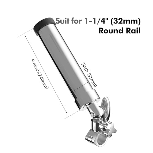 Boat Rod Holders,2 Pack 316 Stainless Steel 360 Degree Rotating Adjustable Clamp on Rail Mount Fishing Pole Rod Holders for 7/8", 1", 1-1/4" Rail