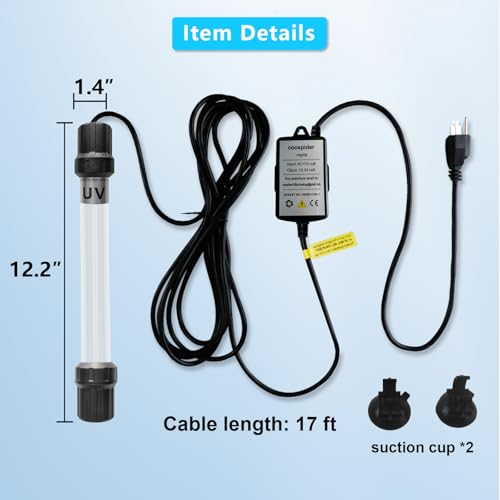 18W Aquarium UV Light for 100-1000 Gallon, UV Pond Water Clarifier for Koi Pond, Swimming Pool, Spa, Large Fish Tank, Cold Plunge UV Light for Pond Algae Control - size: 18W/For 1000 Gallon