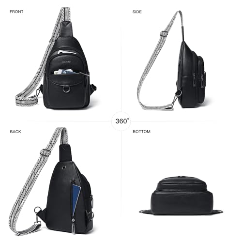 LATMAP 7L Sling Bag for Women Men Crossbody Belt Bag Small Travel Sling Backpack Anti Theft Chest Daypack Purse Faux Leather - color: Black