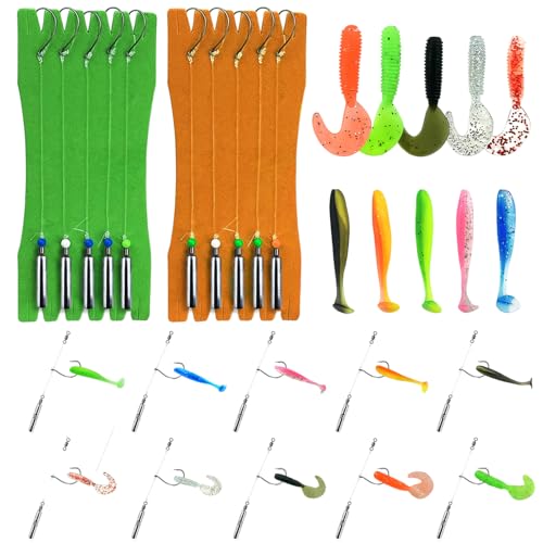 Narcissus Drop Shot Rig Kit with Soft Plastic Baits – 10 Pre-Tied Rigs with Wacky Hooks (1#, 2#, 3#) & Sinkers (1/8–3/8 oz), 10 Lures Included – Swimbaits & Grubs for Bass, Perch, Trout Fishing