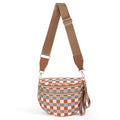 Crossbody Bags for Women, Spacious Nylon Belt Purse Fanny Packs, Crescent Oversized Checkered Bum Bag (Checkered - Brown Blue) - color: Checkered - Brown Blue