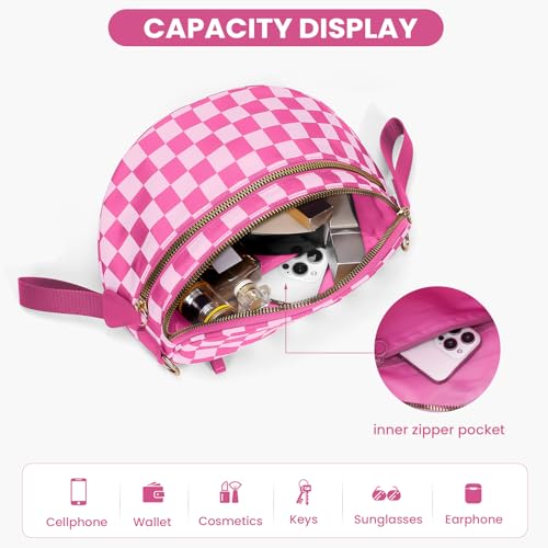 Checkered Crossbody Bum Bags for Women Nylon Checkered Purse Checkerboard Fanny Pack - color: A08-rose Red