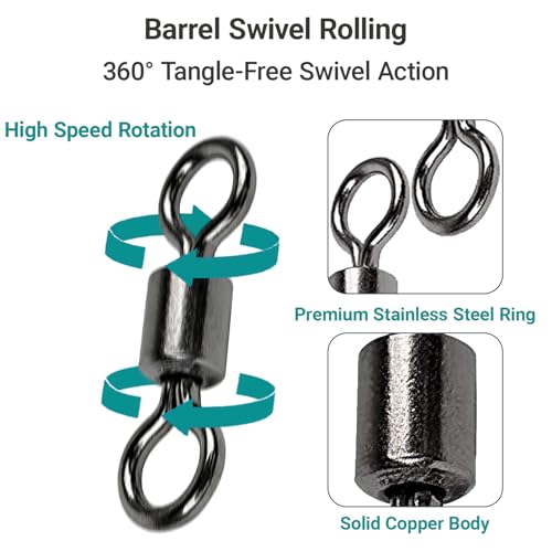 AMSYPORTS High Strength Fishing Swivel Connector Saltwater Freshwater Barrel Swivels Rolling Heavy Duty Swivels Fishing Copper Black Nickel - size: Size1/0 (134lb) 25 pcs
