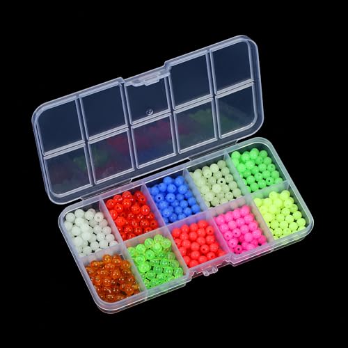Fishing Beads, 10 Colors Beads for Fishing Rigs, 5mm Glow in the Dark Beads for Fishing in the Dark