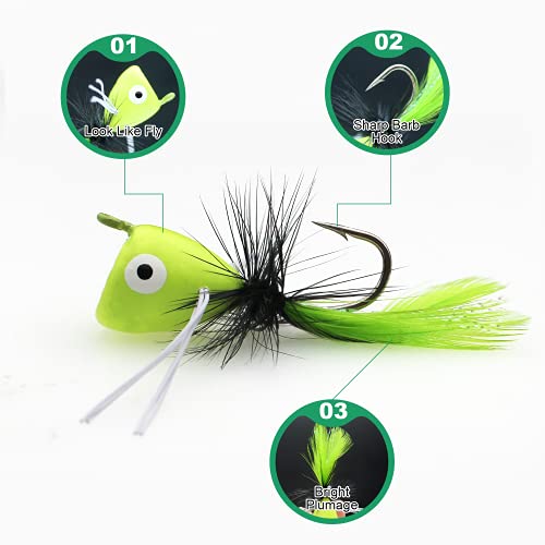 Fly Fishing Poppers, Topwater Fishing Lures Bass Crappie Bluegill Sunfish Panfish Trout Salmon Perch Steelhead Flies for Fly Fishing Bass Panfish Bluegill Trout Salmon - color: 10pcs