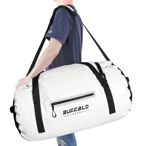 Buffalo Gear Waterproof Duffle Bag 40L 60L 80L Roll-top Dry Bag Heavy Duty Waterproof Duffel Travel Bag for Kayaking Rafting Boating Fishing Camping - color: White, size: 60L