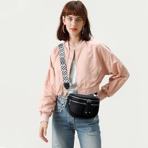 KKXIU Crossbody Sling Bag for Women Trendy Fanny Pack Vegan Leather Chest Bag | Trendy - color: All Black