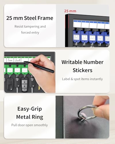 Uniclife 48 Keys Key Lock Box, Wall Mount Key Box, Car Key Organizer with Writable Key Racks and Tags, Security Key Cabinet, Car Key Holder Storage Box for Office, Hotel & Company - color: Black, size: 48-key(key lock)