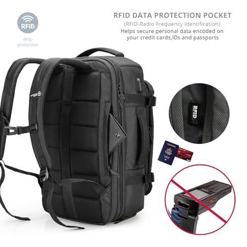 Swissdigital Design Travel Backpack 40L,TSA Friendly Flight Approved Carry-on Luggage Hand,with USB Charging Port Large Weekender Bag Fits 17 Inch Laptop Backpack Black | SD1756-01 - color: Black