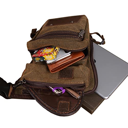 Canvas Drop Leg Bag Hiking Waist Pack for Men Outdoor Travel Sports Tactical Climbing Fishing Cycling Fanny Pouch Packet Casual Camping Sling Daypack, Brown - color: #02Brown